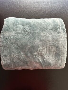 Soft Elephant-Embossed Throw Blanket in Dusty Teal